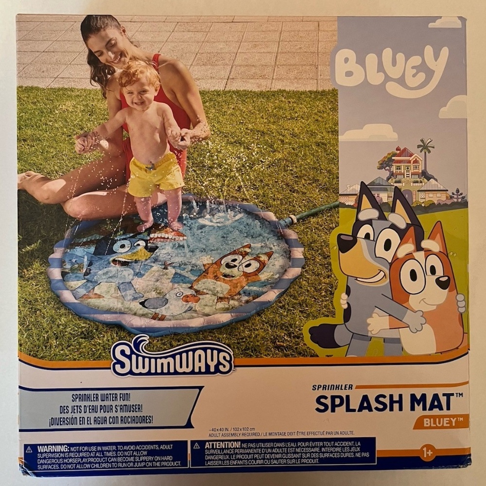 SWIMWAYS Bluey Splash Mat, Kids Sprinkler Splash Pad, Bluey & Bingo Pool